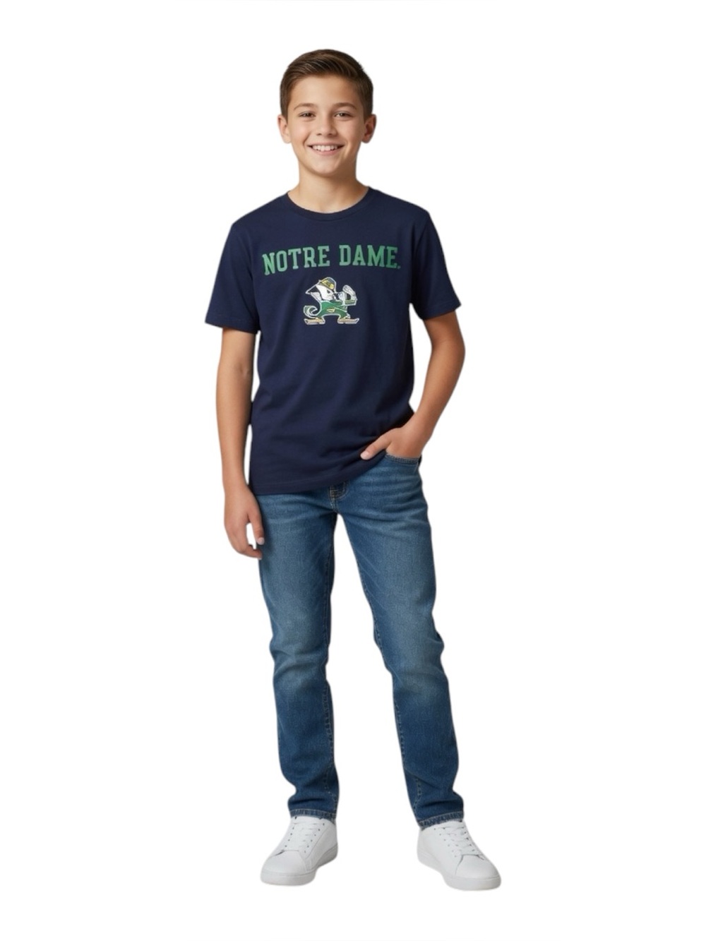 Notre Dame Navy T-Shirt with Green Logo